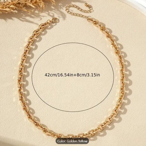 Bohemian Elegant 14K Golden Plated Iron Chain Necklace for Women, Hip-Hop Simple - Picture 2 of 3